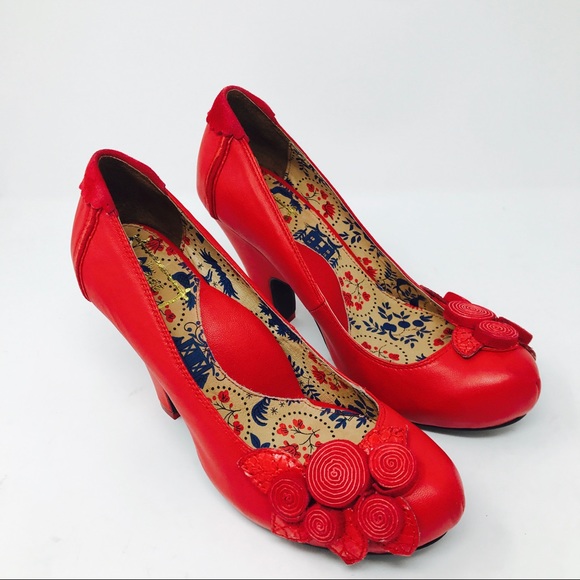 Modcloth Shoes - Miss L Fire Red Floral Retro Pinup Floral Heels